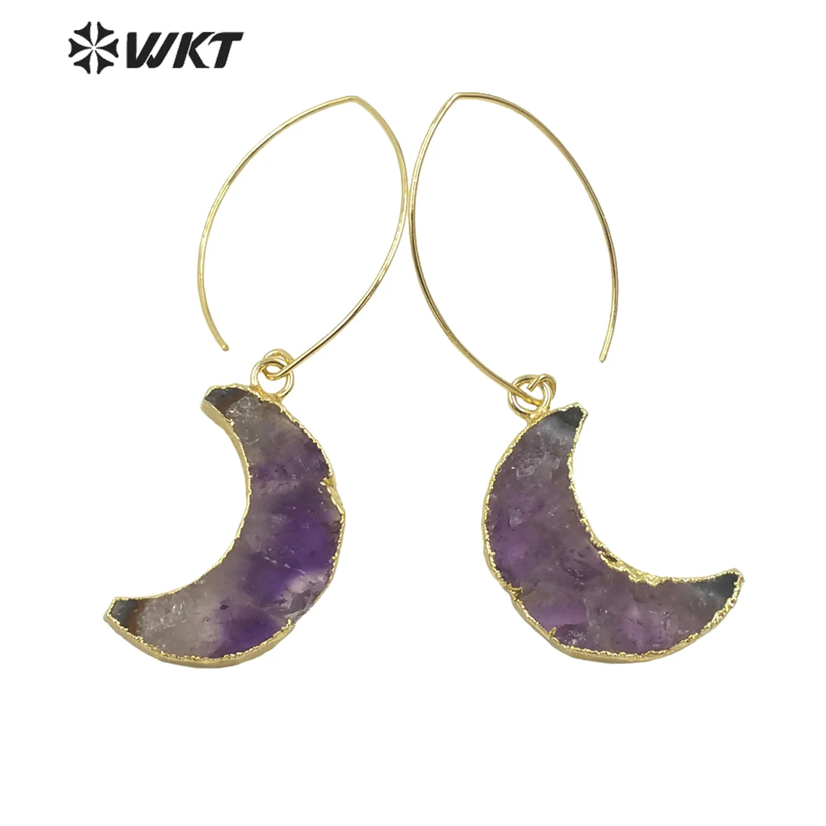 

WT-E666 WKT Delicate Moon Shape Amethysts Earrings Purple Stone Earrings Special Women Jewelry Accessory Natural Stone Earrings