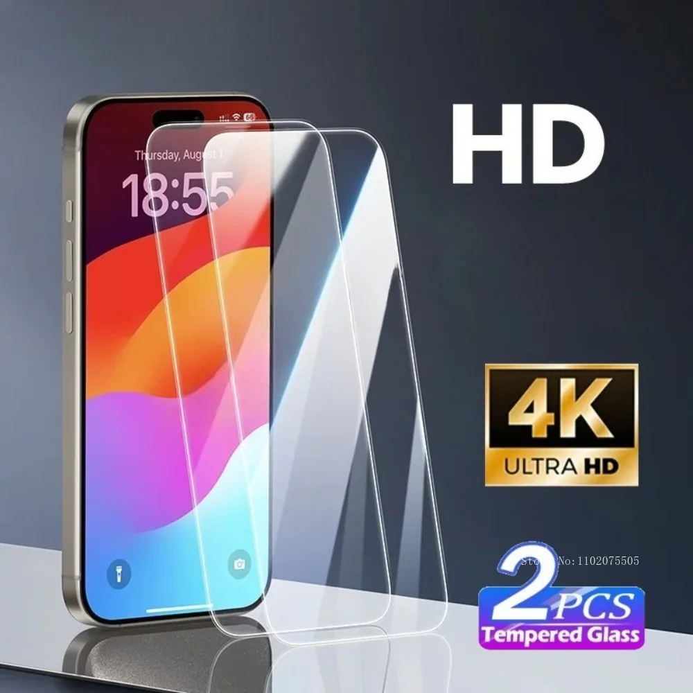 

2Pcs HD Tempered Glass Screen Protector for IPhone 17 Promax 14 13 Pro 16E 12 Mini Full Coverage 15 Promax 15 16 Plus 16E 17 Air