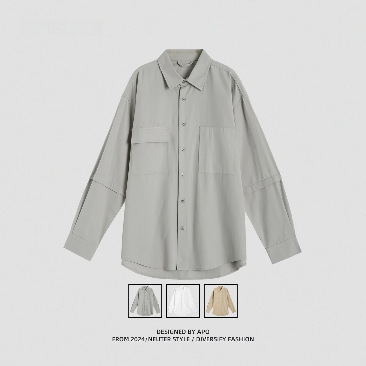 

Trendy Men's irt Apo Collar Long Sve Loose Fit Spring Summer Silk Cotton Lazy Sle Casual Faion Upperwear