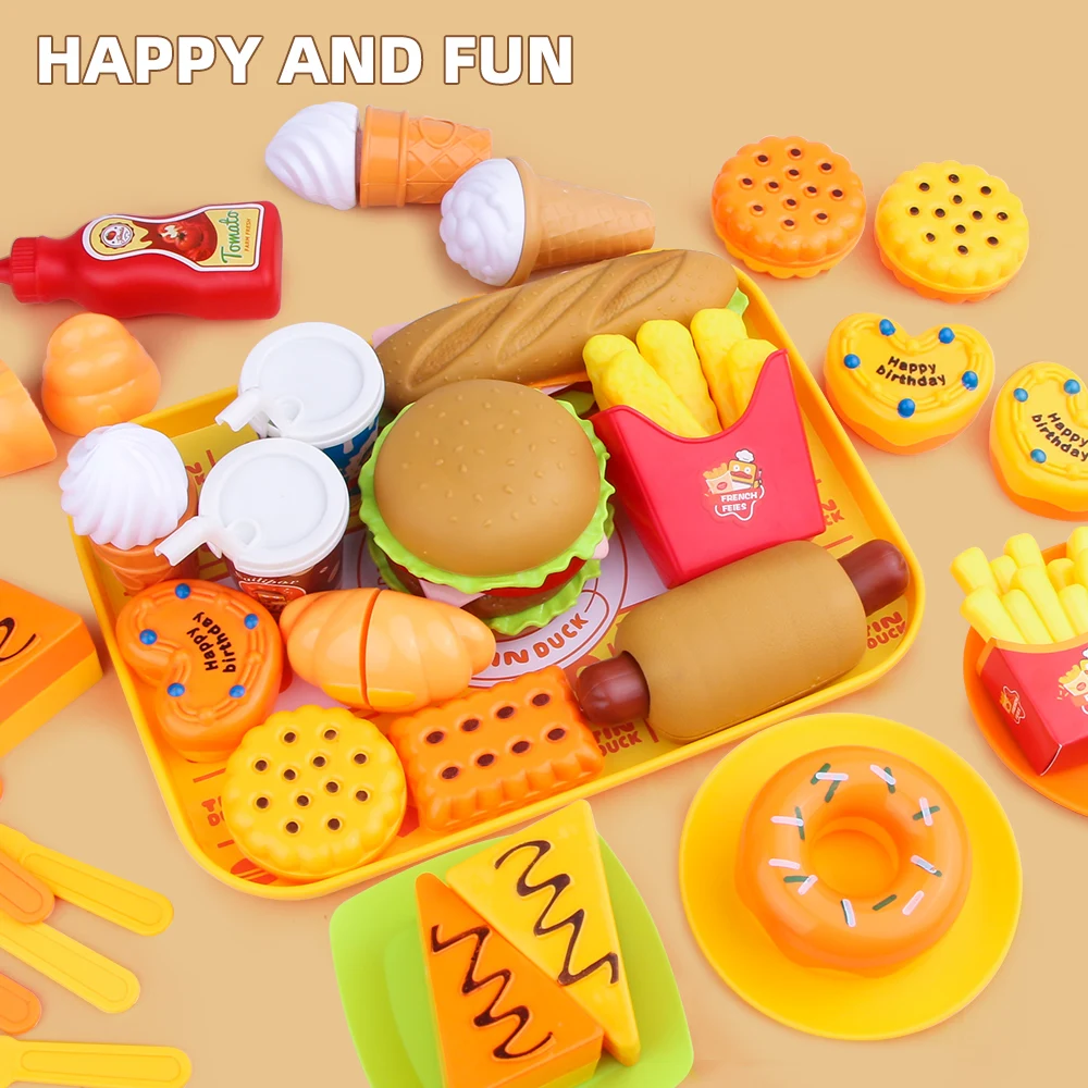 WOW! Pretend Play Fast Food Set Play Food for Kids Kitchen-Toy Foods with Play Burger and Dessert for Children Birthday Gifts