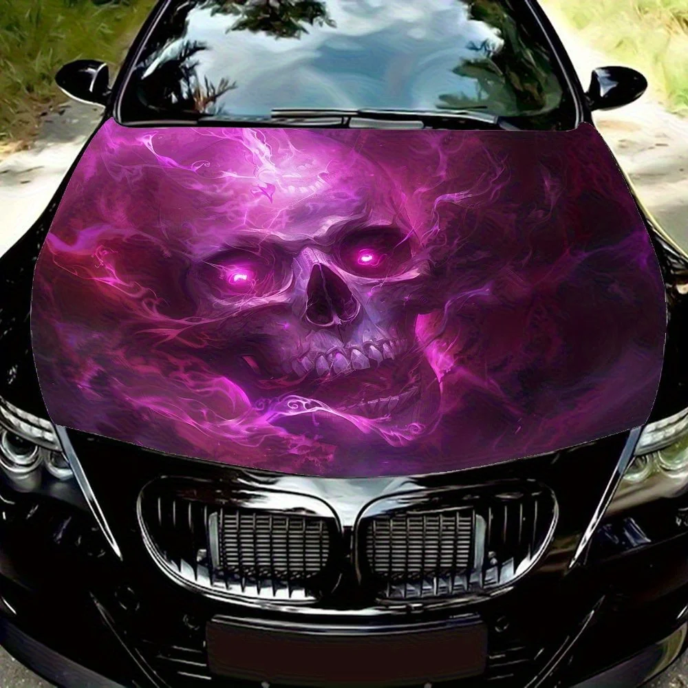 

Pink-purple Skull Car Hood Sticker - Premium Vinyl Sticker For Automotive Exterior Customization, Durable PVC Vinyl Wrap For Car
