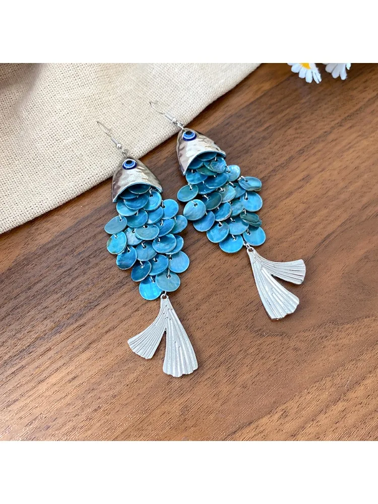 Ronde Natuurlijke Shell Dangle Oorbellen Nieuwe Oceaan Visvorm Lange Kwast Drop Earring voor Vrouwen Charms Oorhaken Partij Sieraden K1 - afbeelding 2