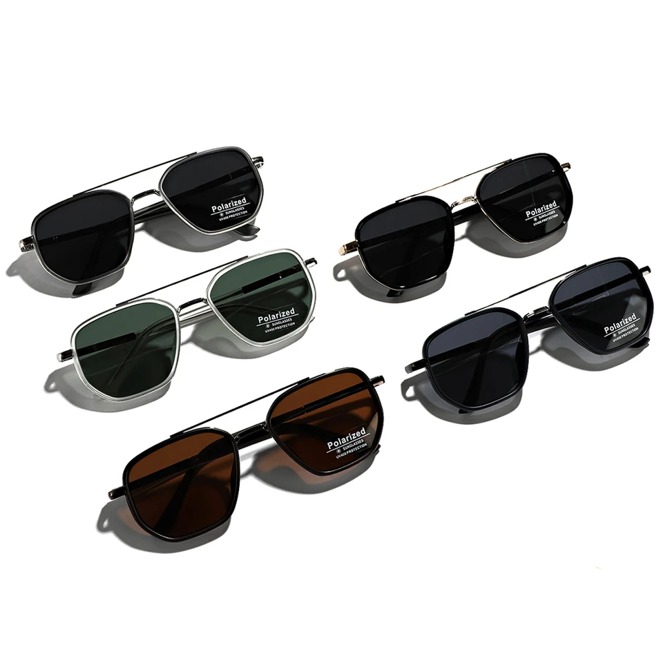 Retro Square Polarized Sunglasses with Metal Accents, TR90 Frame LIGOES TR90 Polarised Sunglasses Retro Square Flattop  main image 2