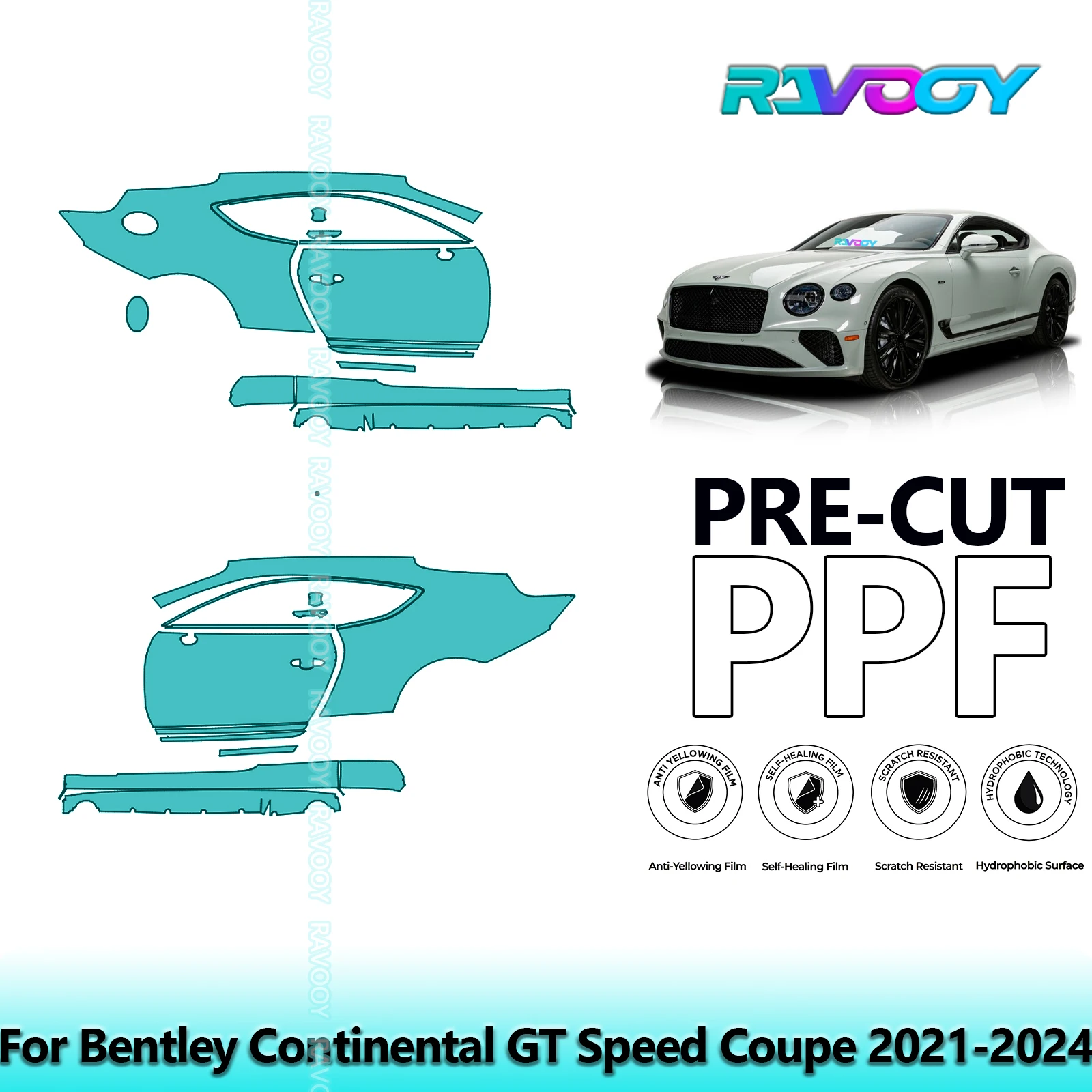 

For Bentley Continental GT Speed Coupe 2021-2024 8.5mil Pre-Cut PPF Door & A/B Pillar Kit TPU Paint Protection Film Set