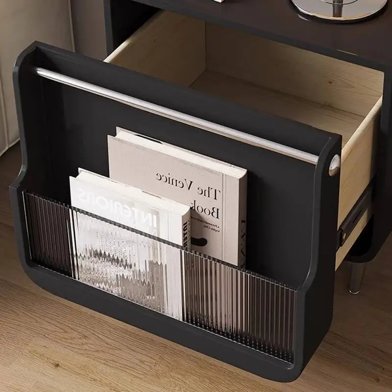 Nightstand Mid Luxury Trendy Drawers Black Century Aesthetic Night Hidden Storage Table Mesitas Wood De Noche Bedroom Furniture