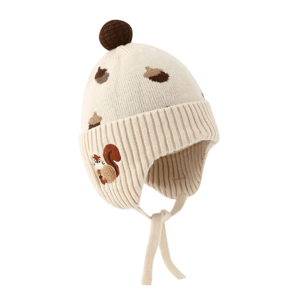 

Fleece Lining Winter Baby Crochet Hat Soft Lace-up Toddler's Plush Knitted Cap Thermal Thickened Kids Ear Protection Hat