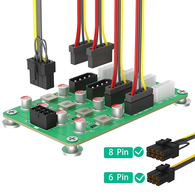 NOWOŚĆ ATX 6/8Pin 12V do 5/12V 4x 4PIN + 4x 5PIN Zasilacz Breakout Board Moduł Adapter Złącze do ATX PSU 2.5/3.5" SATA HDD