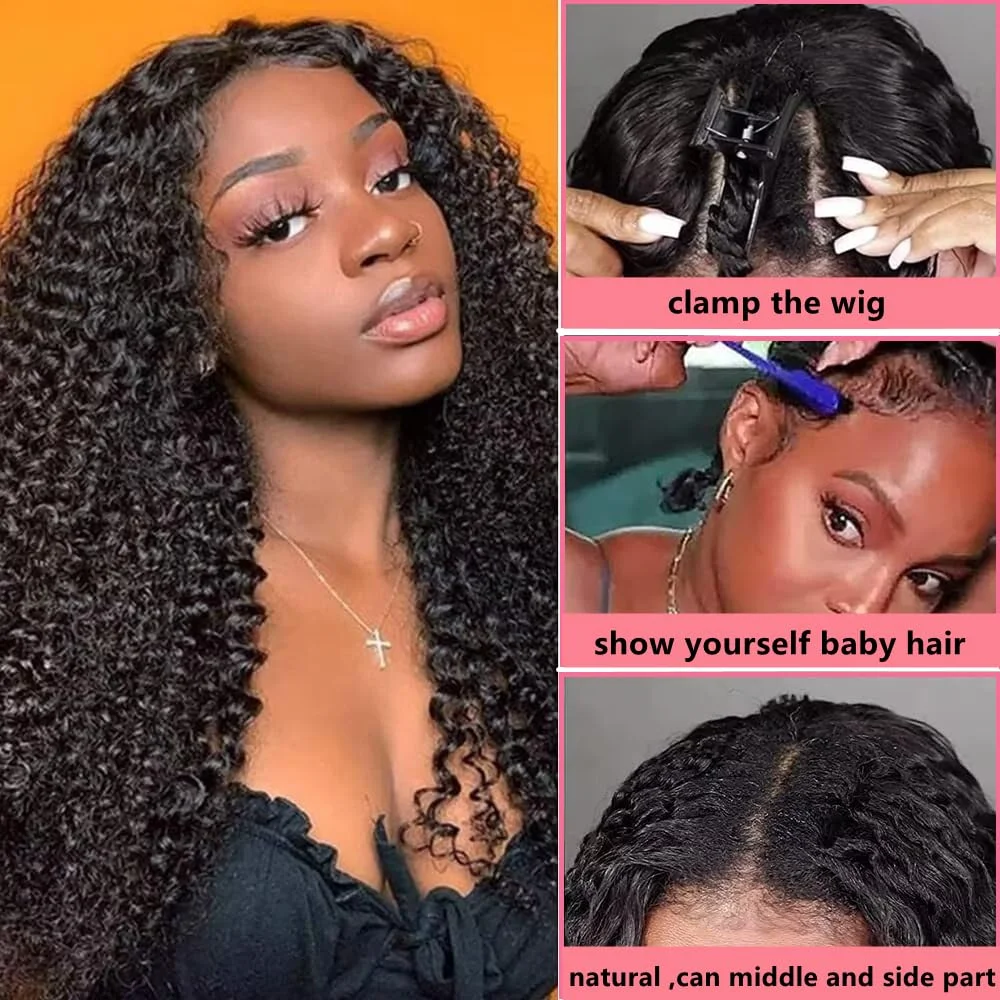 Kinky Curly V Part Wig Human Hair Minimal/No Leave Out Thin Part Wig Human Hair Wigs U part Wig No Sew in Beginner Friendly