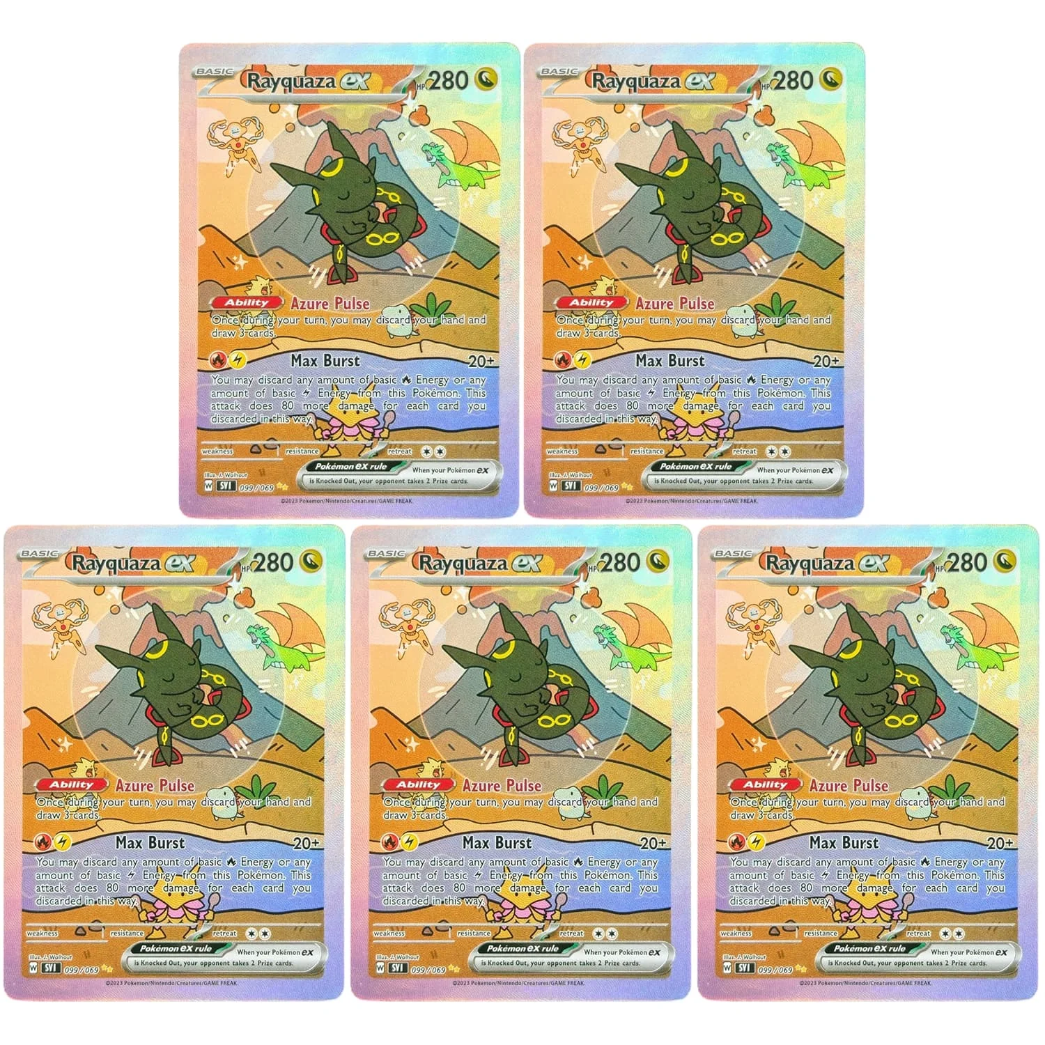 Carte personnalisée Full-Art ex de collection de jeux anglais, avec Rayquaza, Victini, Giratina, Reshiram, Zekrom et Rayquaza endormis style Chibi mignons