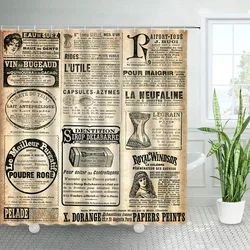 Vintage Old Newspaper Shower Curtains France Paris Tower Periodic Table Bath Curtain Retro Fabric Print Home Bathroom Decor Sets