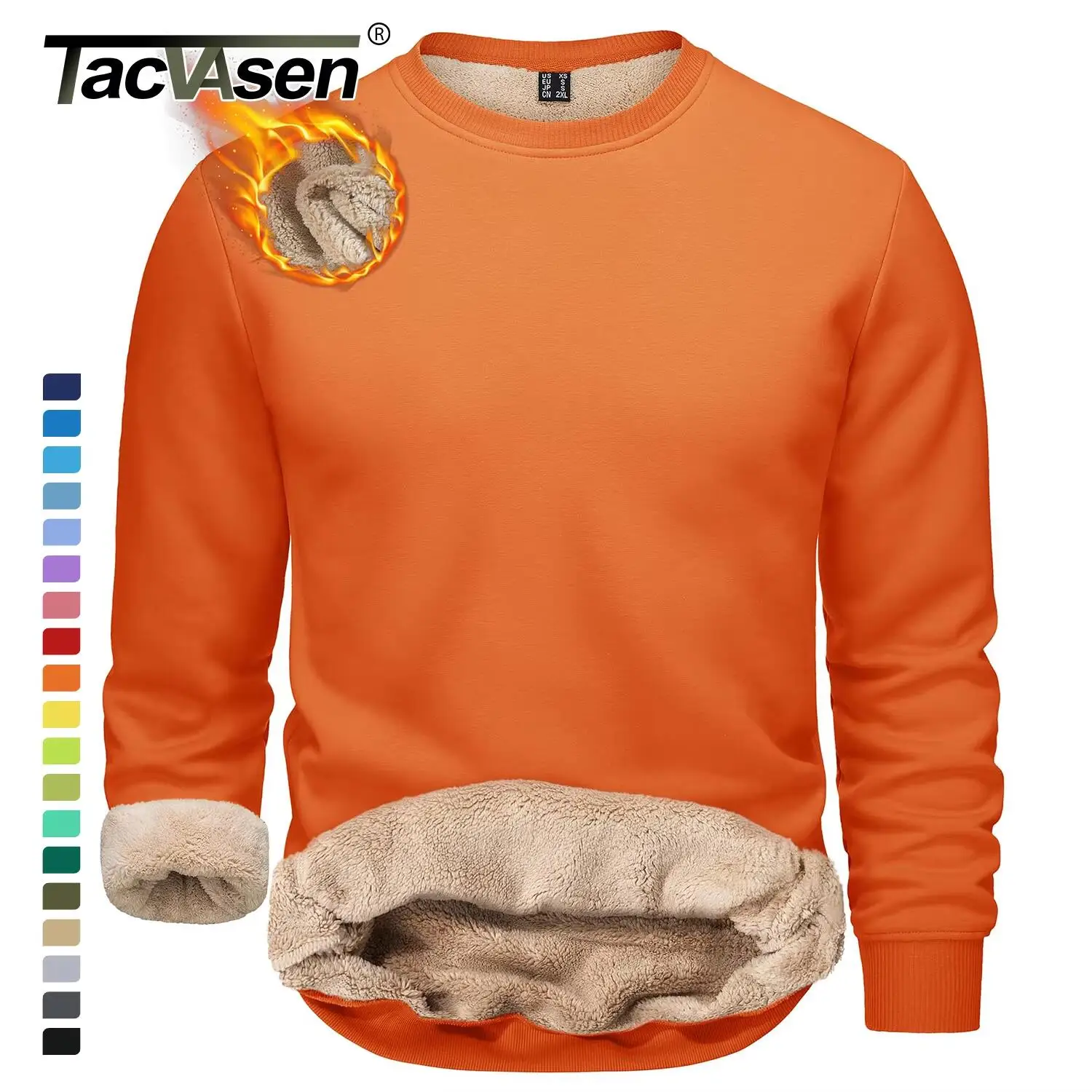 TACVASEN Winter Thicken Fleece Crewneck Sweatshirt Mens Warm Sherpa Lined Heavy Winter Pullover Basic Tops Shirts No Hood Hoodie