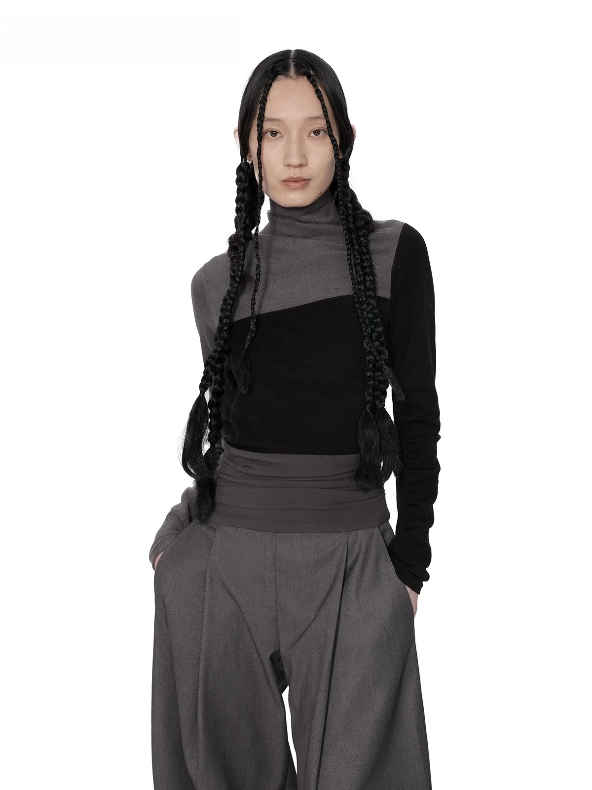 

JABBERWOY Twisted Dual-tone Fce Lined Slim Fit Warm Base Layer Soft Design Sense Base irt Asymmetric Casual Sle