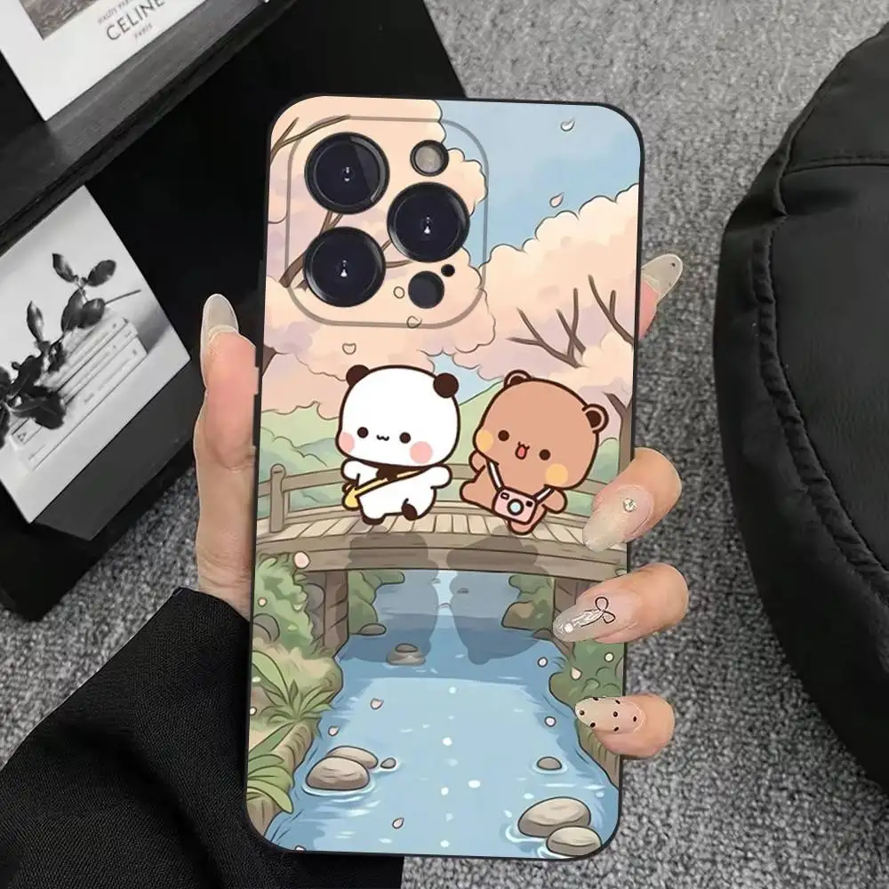 Bonita funda de teléfono BuBu DuDu para iPhone 16,15,14,13,12,11 Plus,Pro Max, XS, X, XR, SE, Mini, 8,7, funda negra de silicona suave