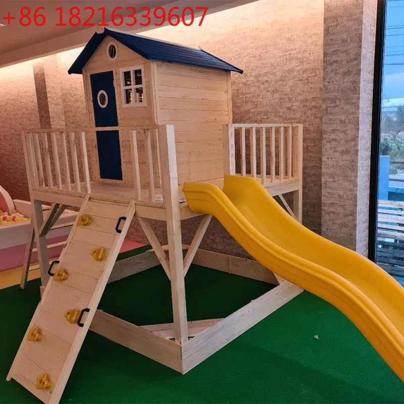 

Children's large game tree house climbing wooden house with slide sand pit children's room outdoor