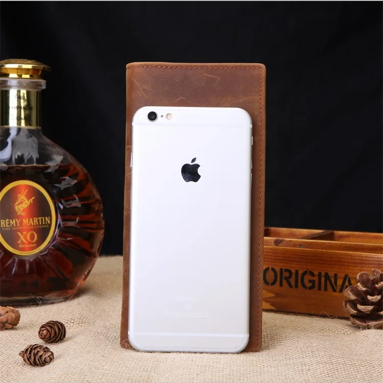 Portafoglio lungo in pelle Crazy Horse, portacarte in pelle da uomo, portafoglio multifunzionale di grande capacità