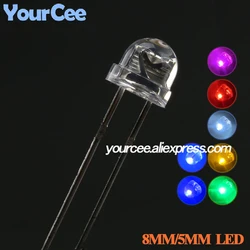 50pcs/20pcs 5mm 8mm F5 F8 Straw Hat LED Diode Bright Clear Emerald-green Red White Pink Purple Yellow Blue Light Emitting Diode
