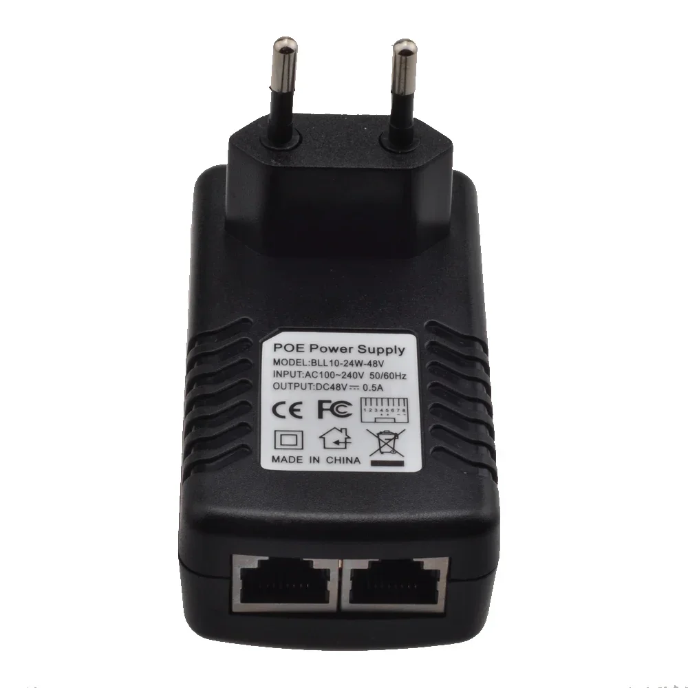 Ethernet CCTV Power Adapter 48V POE Injector 0.5A 24W, Compatible with IEEE802.3af for IP Camera, POE Pin4/5(+),7/8(-)