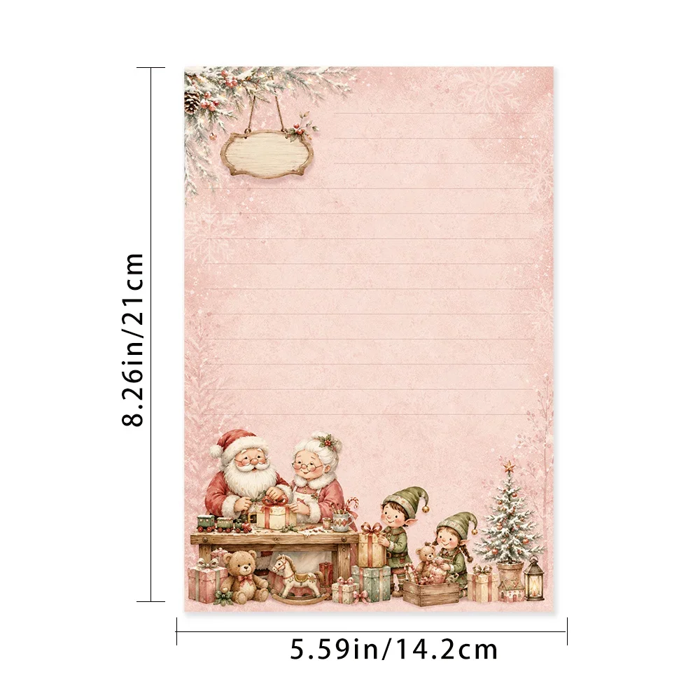 50 Sheets, Pink Playful Christmas Workshop-themed Writing Paper, Lined, Glue-free, Perfect For Notebooks, Memos, And Stickers
