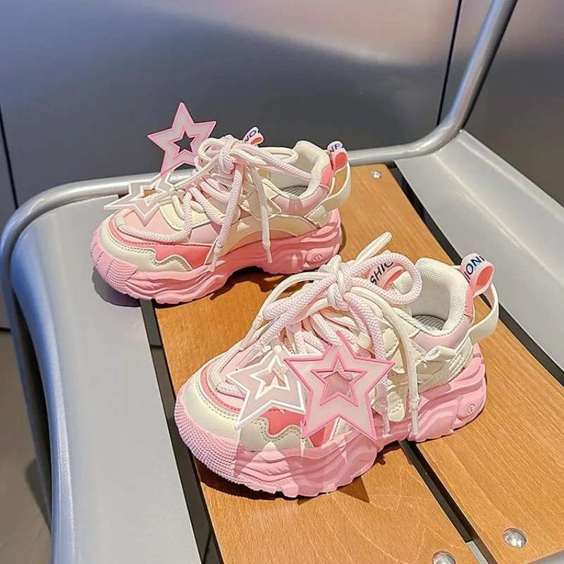 Sepatu Sneakers Kulit Sol Lembut Anti Air untuk Anak Perempuan, Sepatu Olahraga Tebal Anti Selip untuk Anak-anak, Alas Kaki Anak Serbaguna untuk Musim Semi dan Gugur
