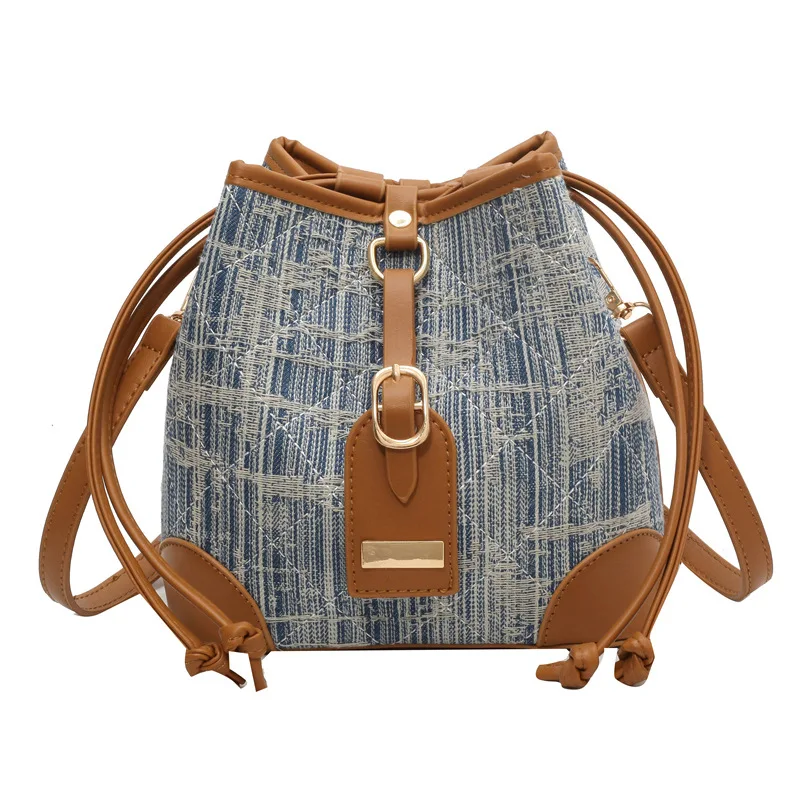 2023 New Fashion Trend Denim with PU one Shoulder Crossbody Bucket Bag For Women