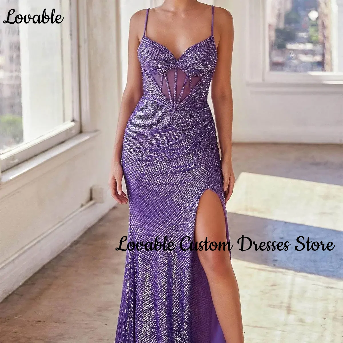 Customized فساتين سهرة 2025 Mermaid Sweetheart Sweep Train Dresses For Prom Ruffle Sequins Lace Up Sleeveless Lining Evening Dre