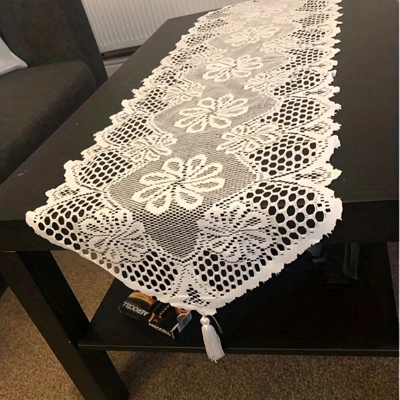 1pc/3pcs/5pcs-Polyester Table Runners, European Hollow Lace Table Cloth, Simple Style Solid Color Table Cover, Home Decoration