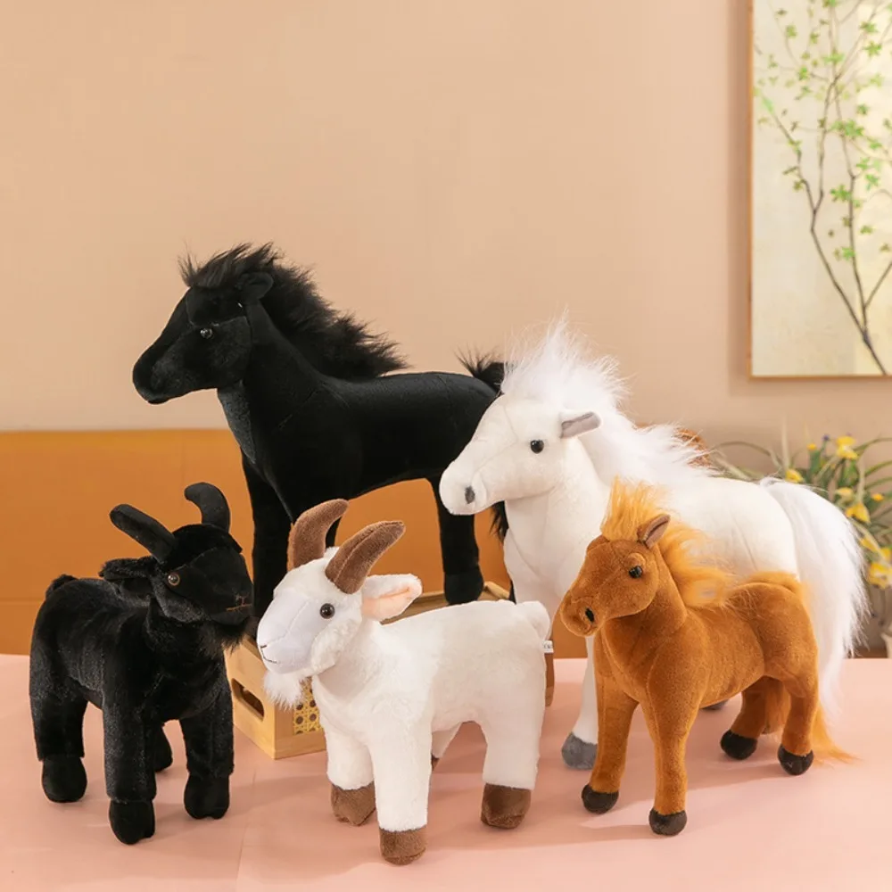 

Animal Simulation Horse Plush Toy Fluffy PP Cotton Goat Plush Doll 30cm Soft Horned Sheep Plush Toys Birthday Gift