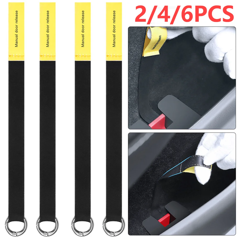 2/6pcs Rear Door Emergencies Safety Pull Rope For Tesla Model Y Mechanical Switch Handle Emergency Puller Button Car Accessories