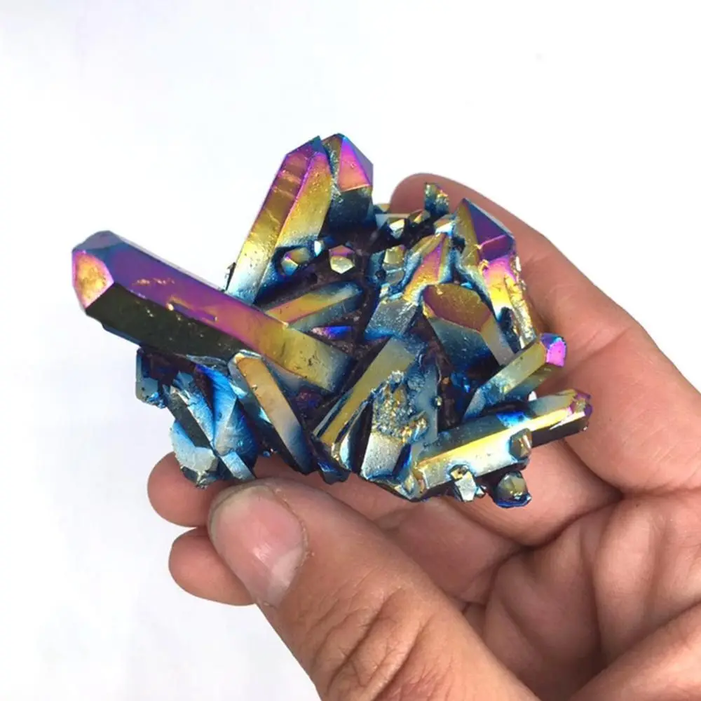 Quality Rainbow Titanium Rough Grinding Quartz Healing Crystals Reiki Stone Specimen Mineral Crystal Cluster Stone Ornaments