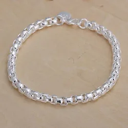 925 Logo Silver Plated Color 4MM Chain Bracelet for Men Women Lady Exquisite  Grid Fashion Charm Joker Birthday Gift 20cm