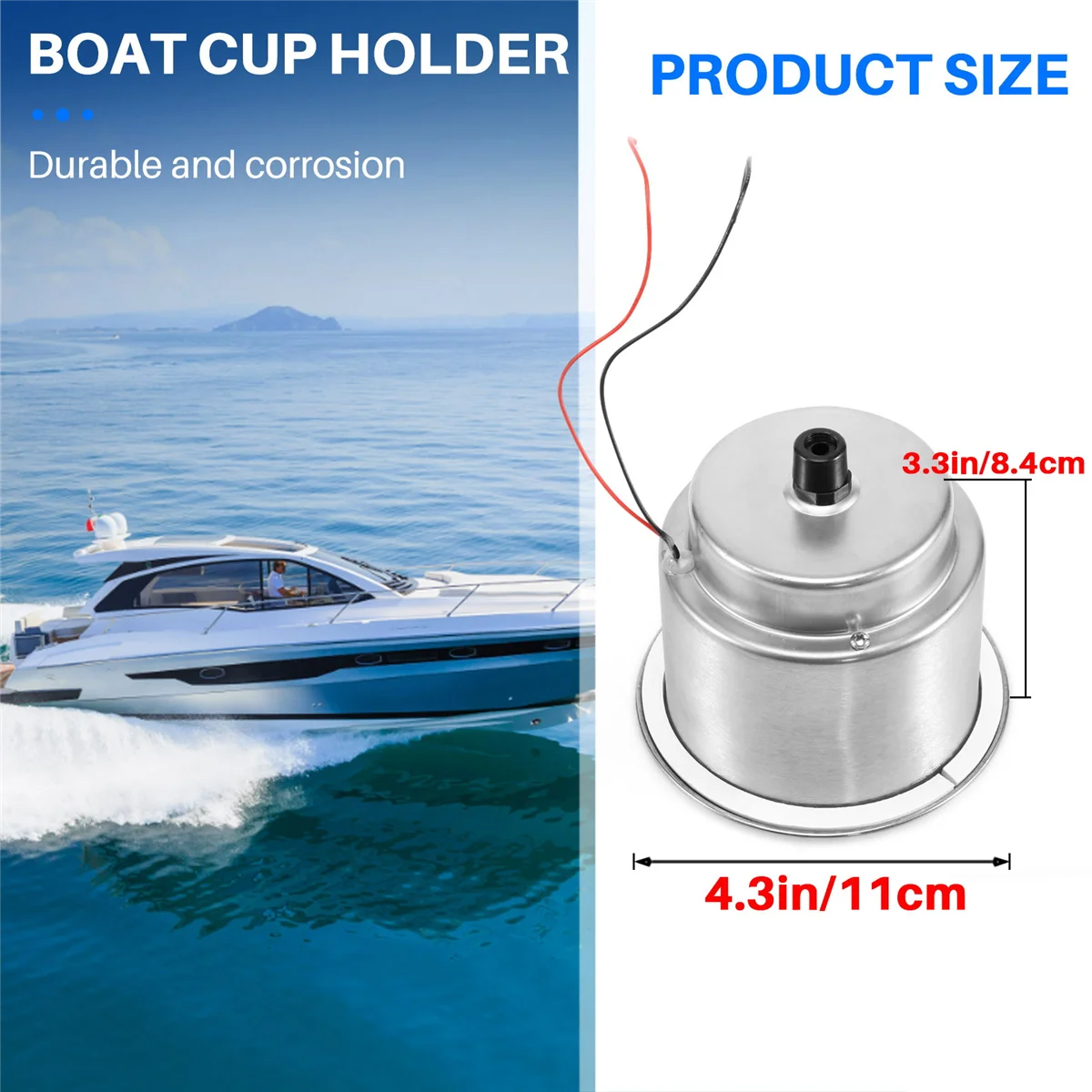 ABLJ Led Light Drink Holder Led Recessed Stainless Steel Cup Drink Holder Cup Shape for Car Marine Boat