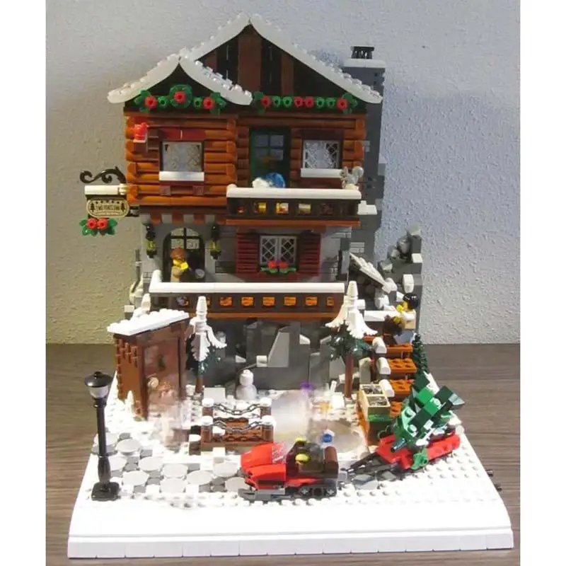 都市の街並みシリーズ MOC 高山コテージビルディングブロック モジュール式建築 冬の村 DIY ブリックおもちゃ クリスマスギフト