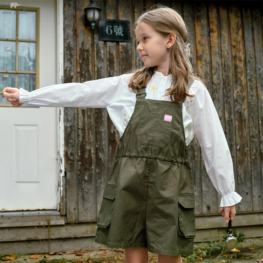 

Dave Bella Girl's Spring Summer Cargo Pants Fashion Casual Knee Length Suspender Trousers Kids Formal Party Pants DK1261097