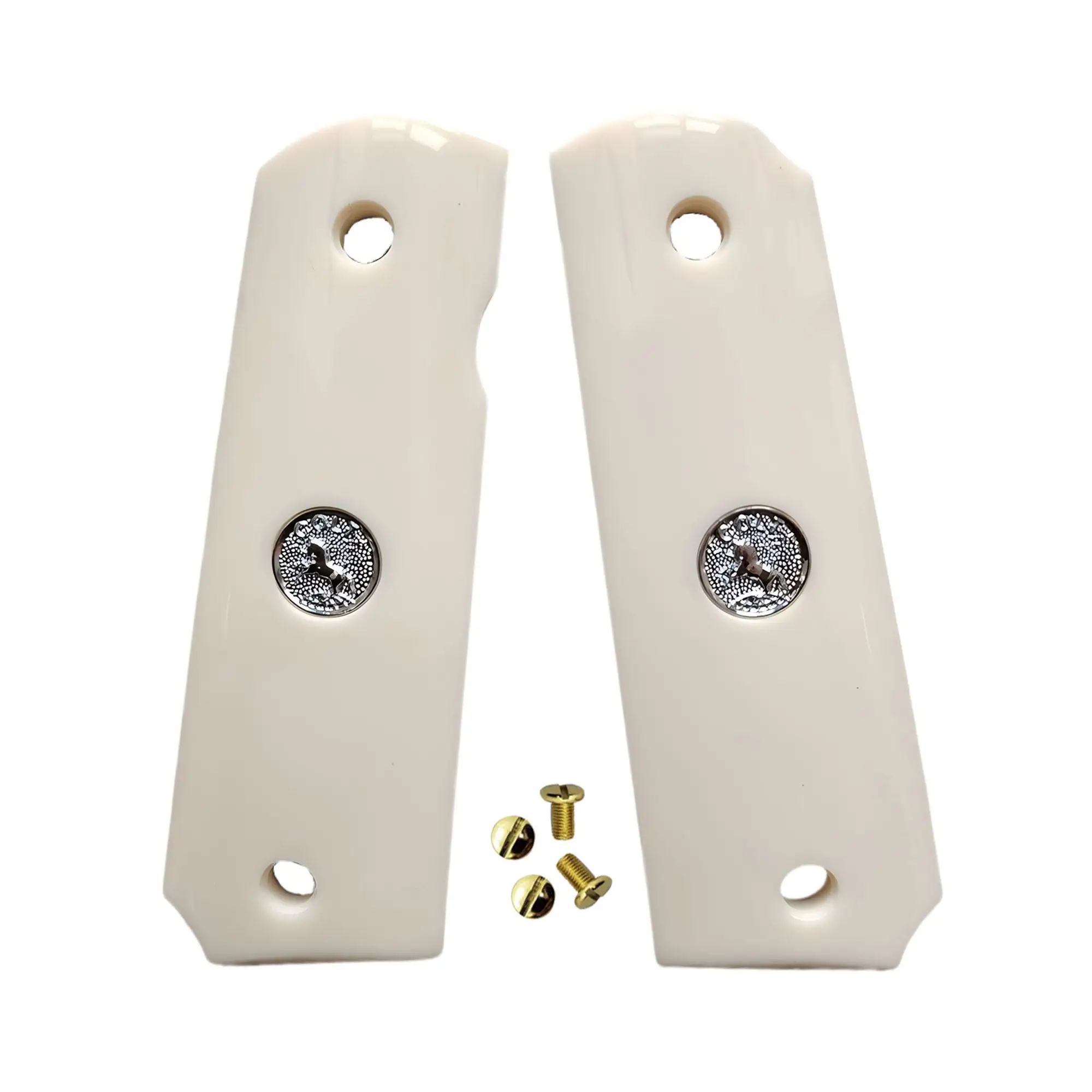 

Рукоятки 1911 Full Size, цвет слоновой кости с серебряным медальоном, подходят для Colt, Kimber, Springfield, Remington, Rock Island, Government Commander