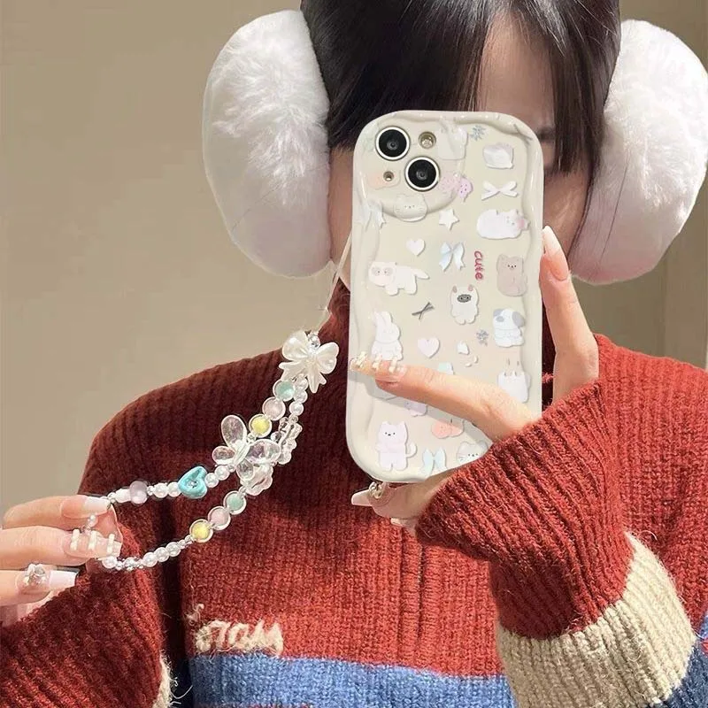 Cute Cat Wristband bow Bracelet Case For Samsung Galaxy A17 A07 A16 A15 A14 A56 A55 A54 A52 A36 A35 A34 A26 A06 A05S M15 M16 M36