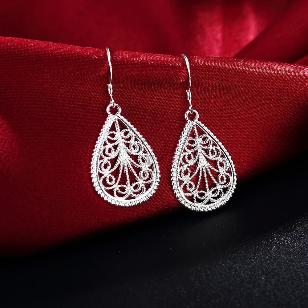 Selling Party 925 Sterling Silver Earrings for Women Fine Jewelry Valentine's Day Gift Romantic Carved Drop Shape