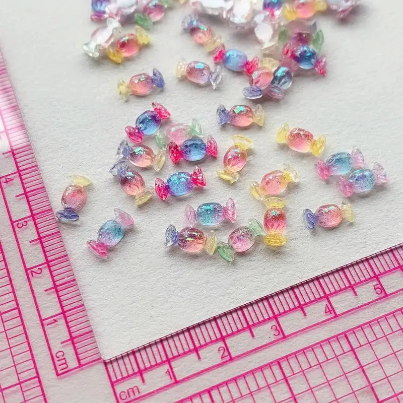 50PCS Mini Radiant Printing Color Random Small Candy Resin Accessories for Nail Art DIY Hair Clips Jewelry Supplies Wholesale