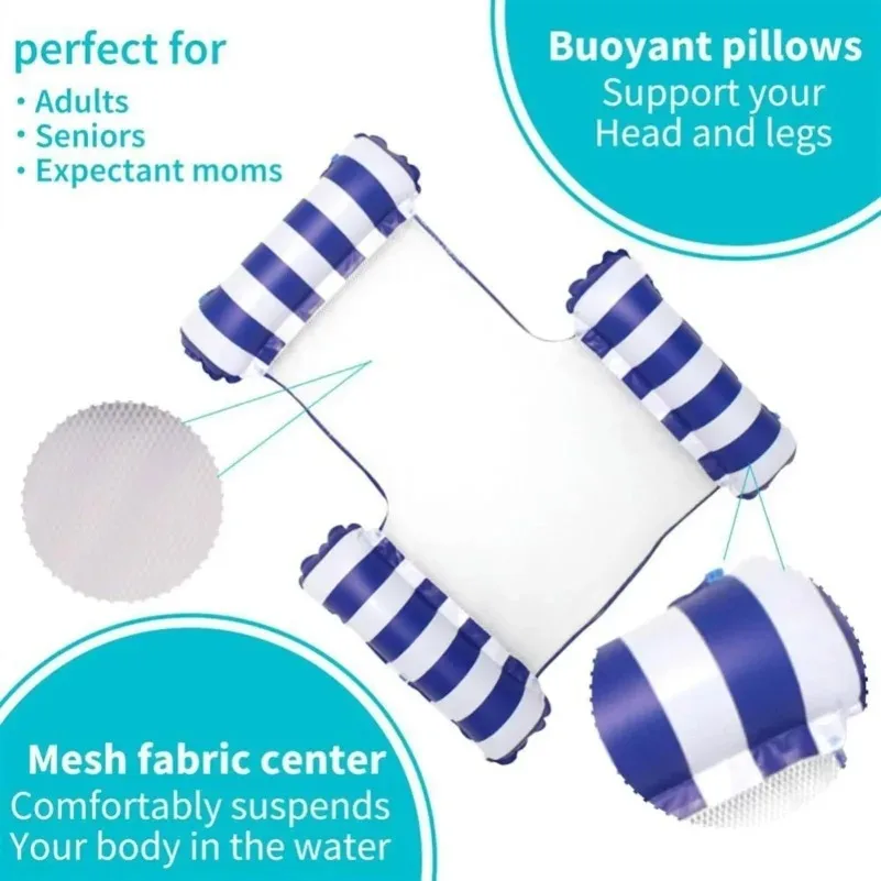 Colchoneta inflable para adultos, silla reclinable plegable con respaldo, cama flotante inflable a rayas, hamaca individual.