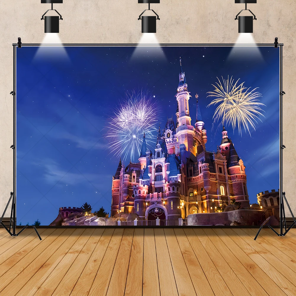 Bannière de ixd\'Anniversaire Disney Land Castle, enquêter d\'Artifice, Arrière-Plan Personnalisé, Affiche de Photographie de Chambre de Bébé, Décor