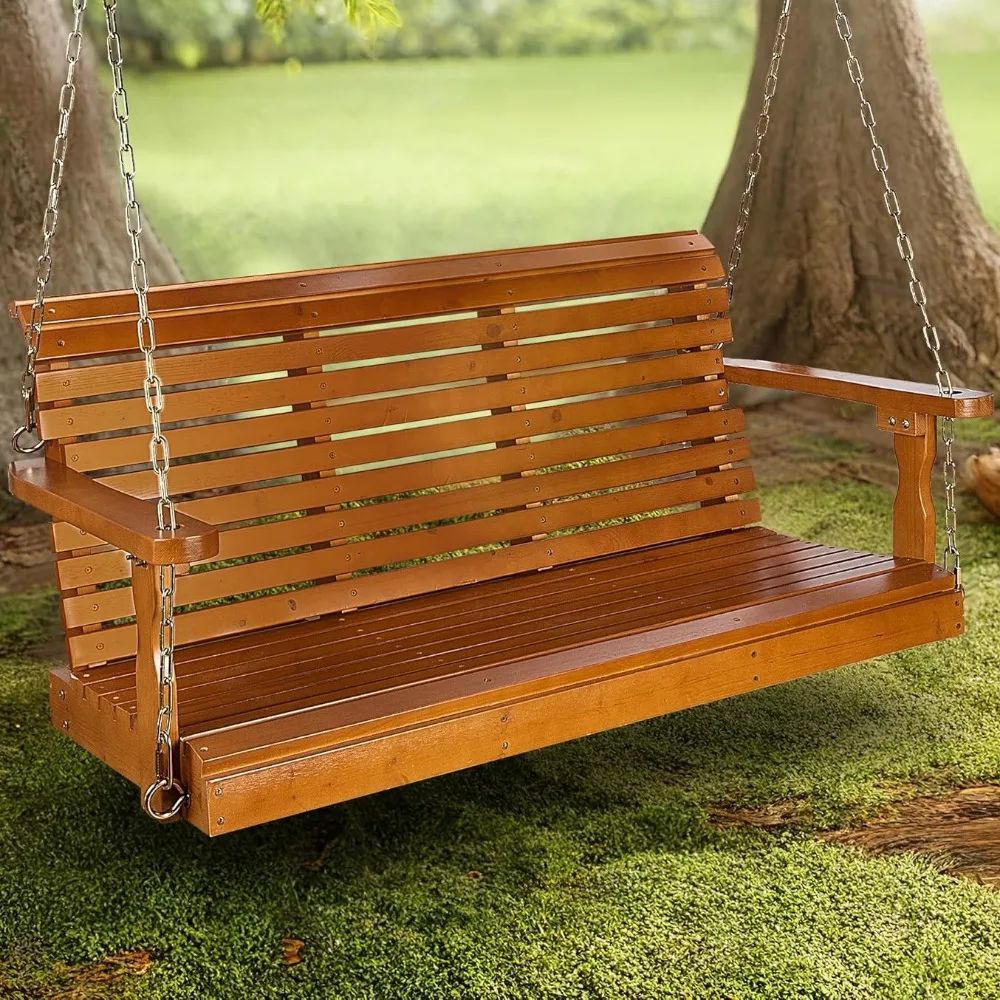 Outdoor Wooden Porch Swing, Patio Porch Bench Swing 51.2 inches wide for outdoor swings in the backyard and garden