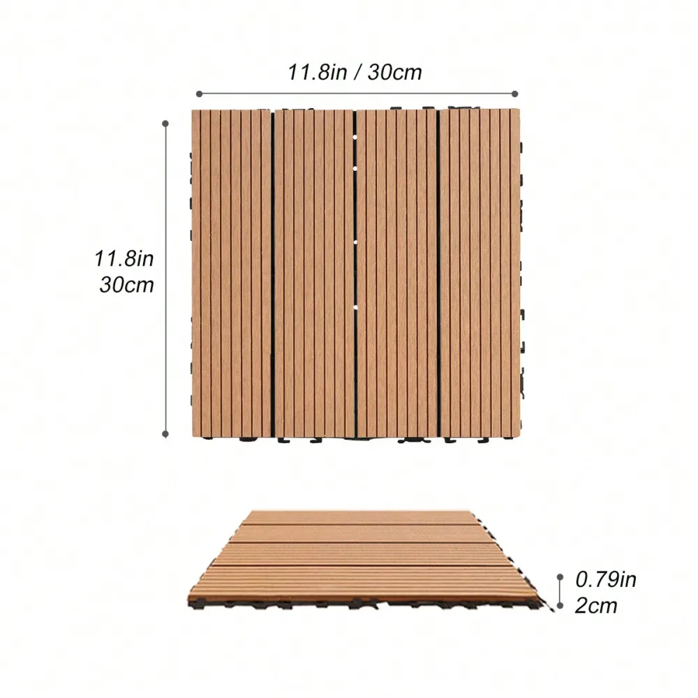 Wood Plastic Composite Deck Tiles Set of 20pcs Composite Decking Resist Rust Water Weather Easy to DIY & MaintainRooftops Decks