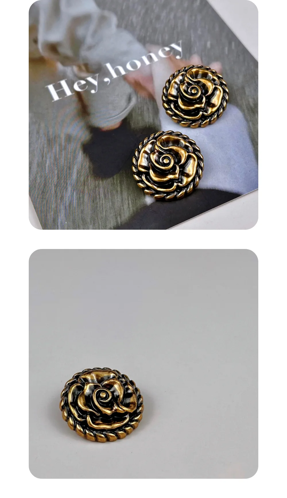 10 Stück Metallknöpfe, Kleidungszubehör, Schnitzerei, Blumenformen, dekorative Knöpfe, DIY-Handwerk, Nähzubehör, Retro-Rundknopf – Detail 4