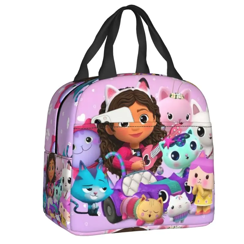 Custom Cartoon Gabbys Dollhouse Lunch Bag Men Women Gabby Mercat Cooler Thermal Insulated Lunch Boxes for Kids School