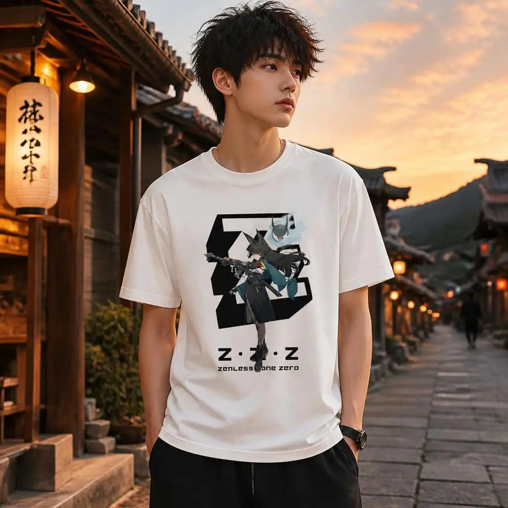 HOSHIMI MIYABI from ZENLESS ZONE ZERO T-Shirts for Men Pure Cotton Tees Round Collar Short Sleeve T Shirts