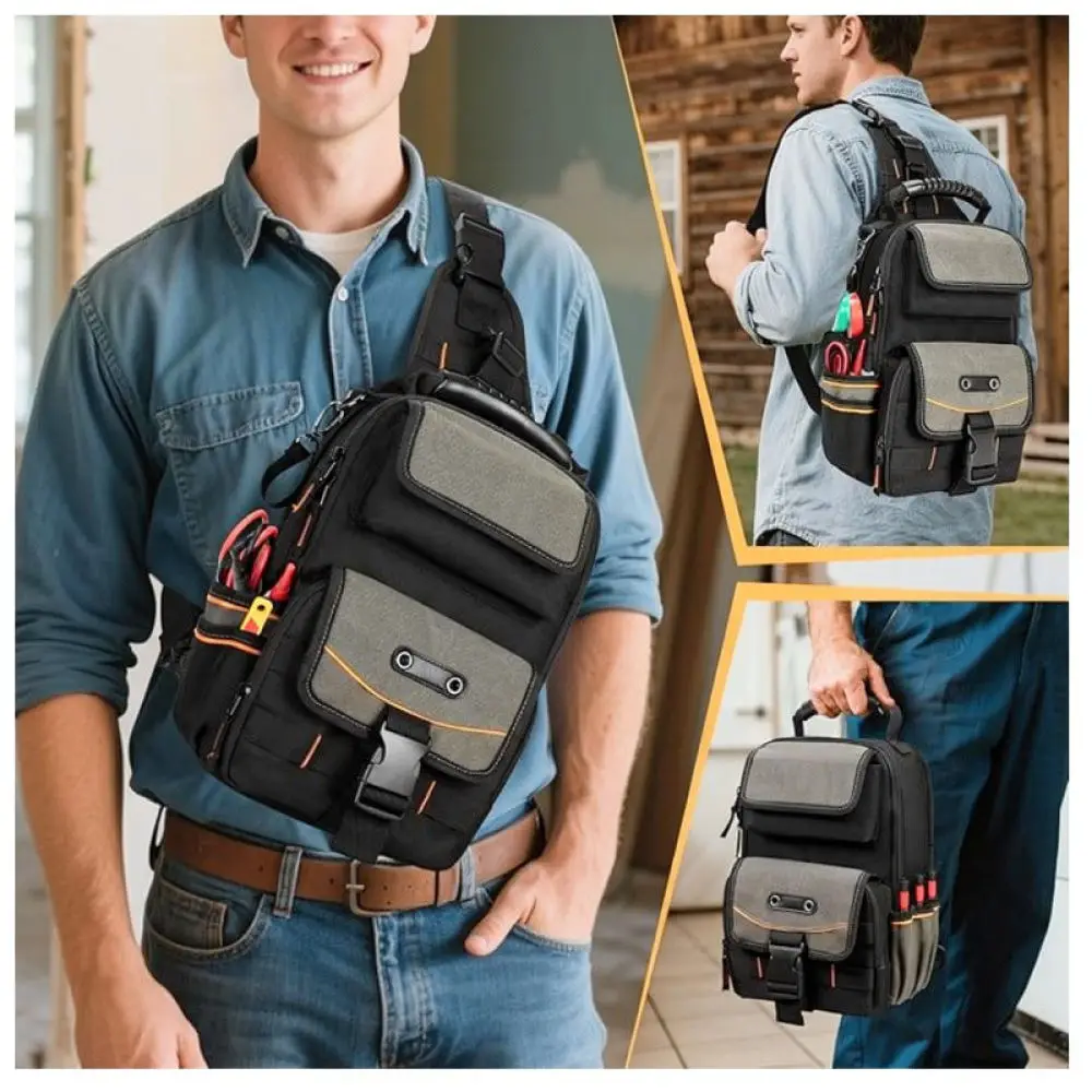 Portable Electrician Repair Tool Bag Durable Hardware Storage Organizer Pouch With Comfort Handle And Strap