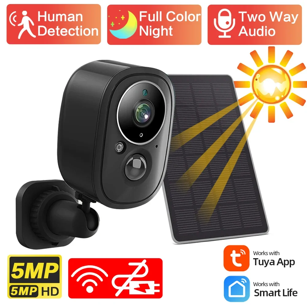 

5MP WiFi IP Camera Outdoor Wireless Solar IP Camera 3MP HD Built-in Battery Video Surveillance Camera Long Time Standby Tuya APP