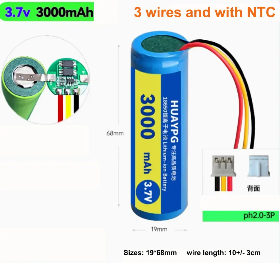 ALLCCX 18650 battery 3.7V 3000mAh three-wire NTC with temperature control protection board can be charged