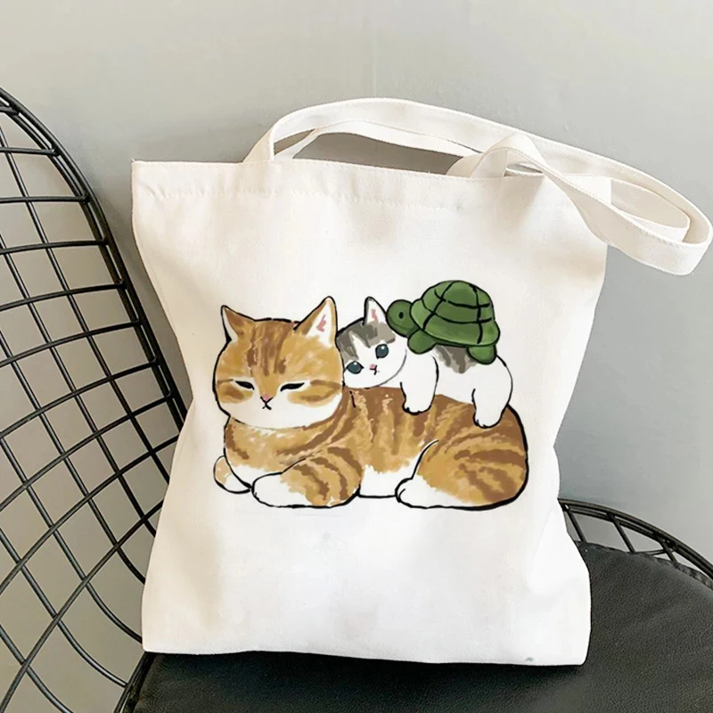 Cute Cat Canvas Shopping Bag Casual Women Shopping Bags Big capacity handbag Female Tote Shoulder Bags Girl Student Bookbag