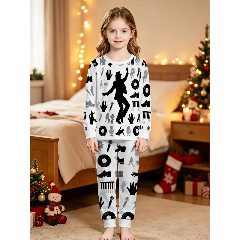 Girls Long Sleeve Crew Neck Pajama Set, Assorted MJ Cat Space Chicken Game Cartoon Prints, Perfect Birthday Xmas Gift