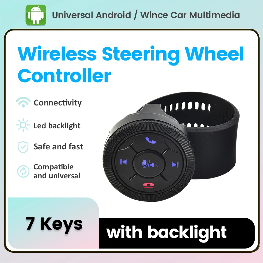 Universal Car 7 keys Wireless Steering Wheel Remote Control Button With backlight fit for Car Radio DVD Android GPS Multimedia